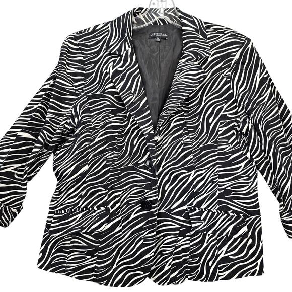 Notations Petite Black Zebra Jacket Stretch Button Up 3/4 Sleeves Women's Size L - Picture 1 of 11